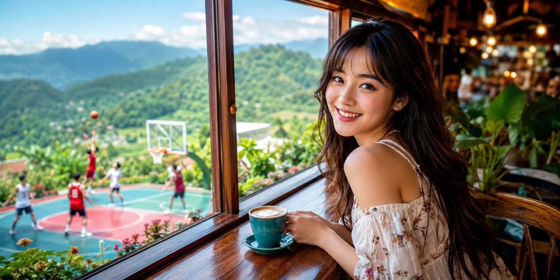 Người dùng xem kèo bóng rổ trên điện thoại bên tách cà phê tại Sa Pa